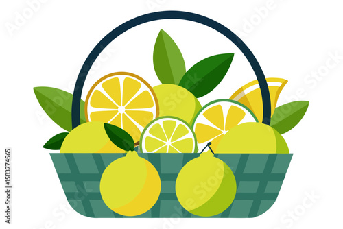 Decorative Basket with Fresh Lemons and Limes Citrus Arrangement Drawing
