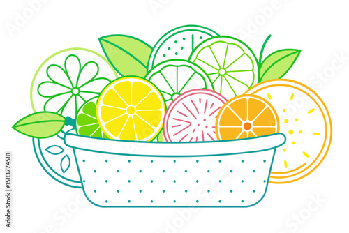 Lemon Lime Basket Centerpiece Fresh Citrus Decorative Illustration