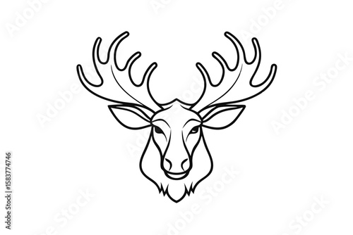 Moose Head Logo Line Drawing Rustic Wildlife Illustration Vector