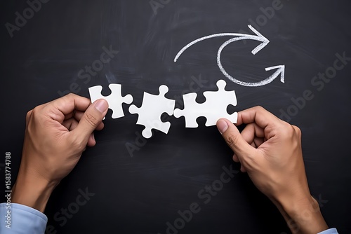 Connecting puzzle pieces symbolizing strategic planning and teamwork for achieving shared business objectives and continuous improvement through collaborative effort and problem solving