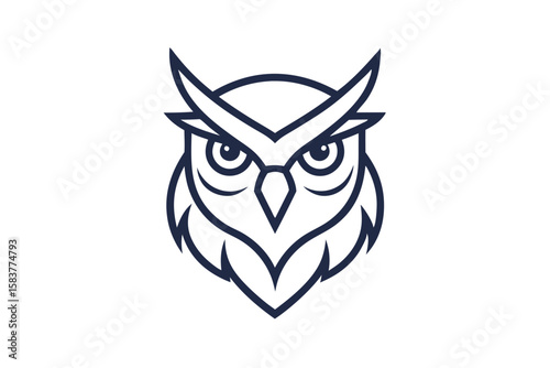 Owl Head Logo Line Drawing Mysterious Nocturnal Bird Vector Art