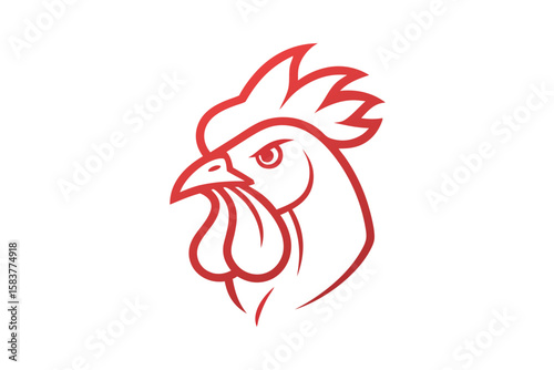 Modern Rooster Head Outline Logo Design Vector