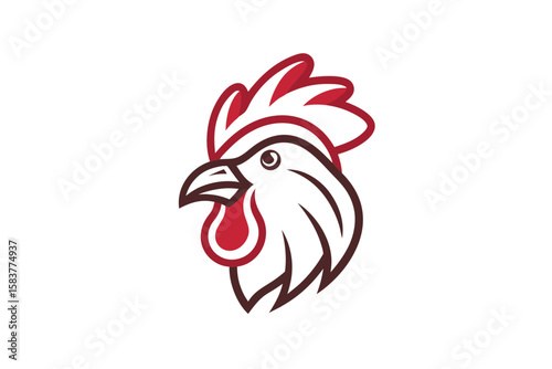 Classic Rooster Head Line Sketch Vector Illustration