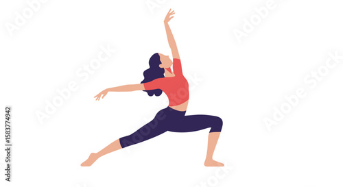 Woman practicing yoga in warrior pose with vibrant colors  
