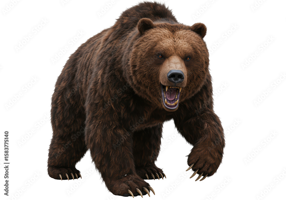 Fototapeta premium Isolated Aggressive Grizzly Bear Walking Forward