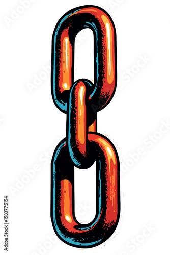 Colorful chain link in a bright design on a transparent background, digital illustration