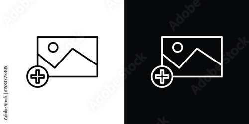 Add photos icon in outline style. Vector.