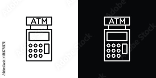 ATM machine icon in outline style. Vector.