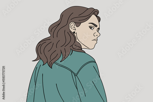 Digital illustration of a woman with long brown hair in profile, suitable for versatile design projects