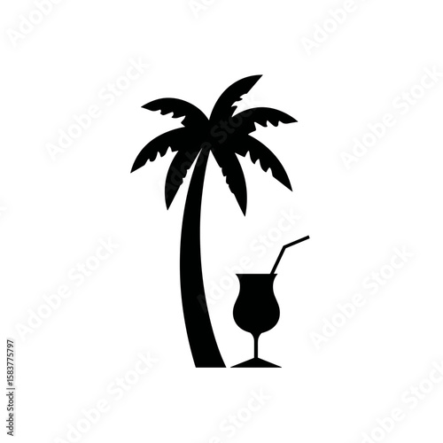 palm tree and cocktail icon, logo