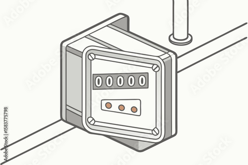 Isometric illustration of a gray industrial counter displaying numeric information suitable for commercial and technical projects