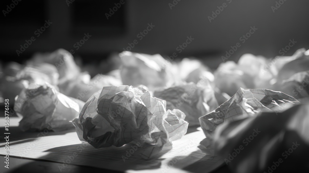 Fototapeta premium Crumpled papers in grayscale