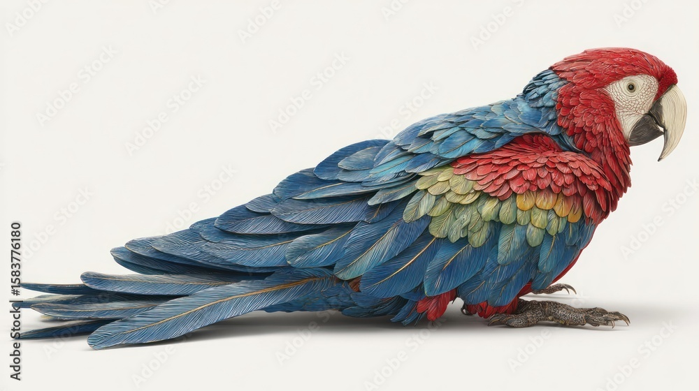 Fototapeta premium Side view of a meticulously crafted parrot