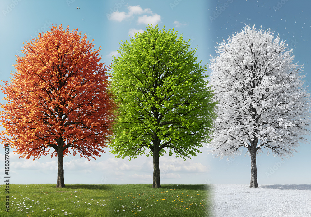 Obraz premium Seasonal Changes Observed in a Single Deciduous Tree