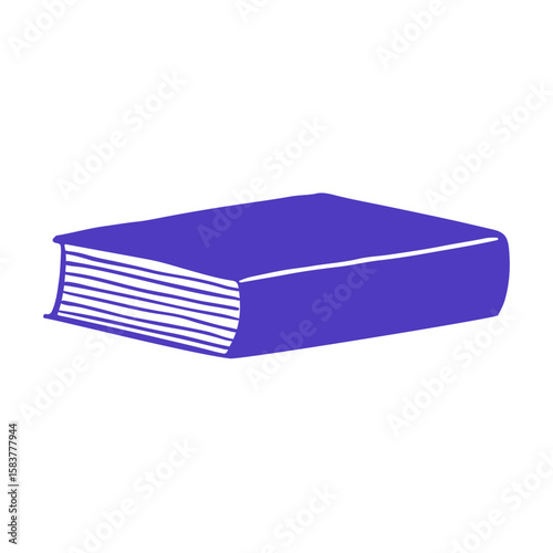 Simple book illustration. Closed book with visible pages. Graphic vector hand drawn element