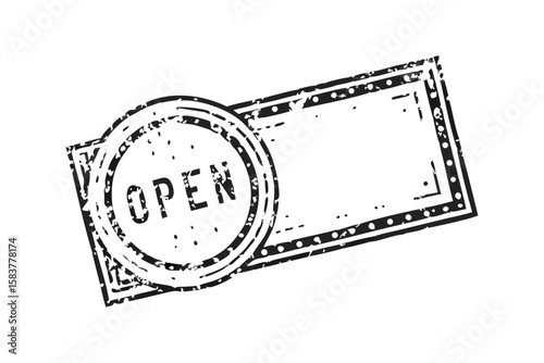 Open - Stamp, Imprint, Seal Template. Grunge Effect. Vector Stock Illustration