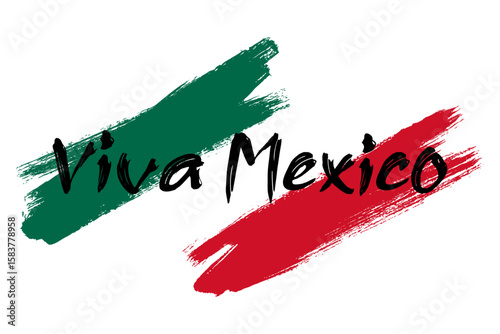 Viva Mexico Letter Typography With Grunge Paint Flag Background.