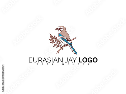 Clean Eurasian Jay Logo Design in Creative Vector Format. Blue Bird Symbol Ideal for Forest-Themed Packaging, Nature Tourism Identity, Ornithology Projects, and Wildlife Branding.

