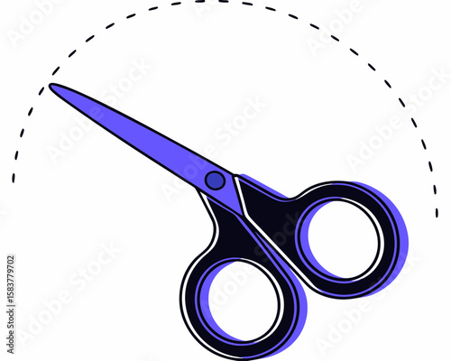 Stylized vector illustration of scissors with a dotted line suggesting a cutting path, useful for design elements.