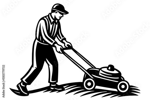 Lawn Mowing Vector Illustration Showing Grass Cutting Scene