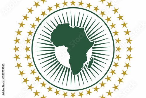 Vector illustration depicting the african union symbol featuring a silhouette of the african continent within a circular design