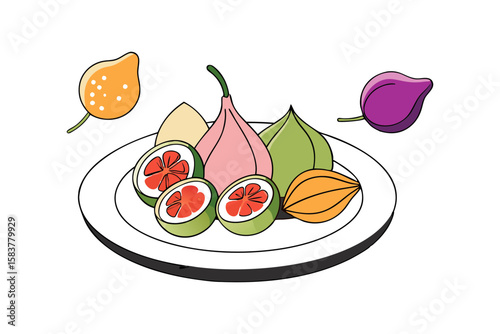 Elegant Gourmet Plate Arrangement with Figs Pomegranate Seeds Almonds