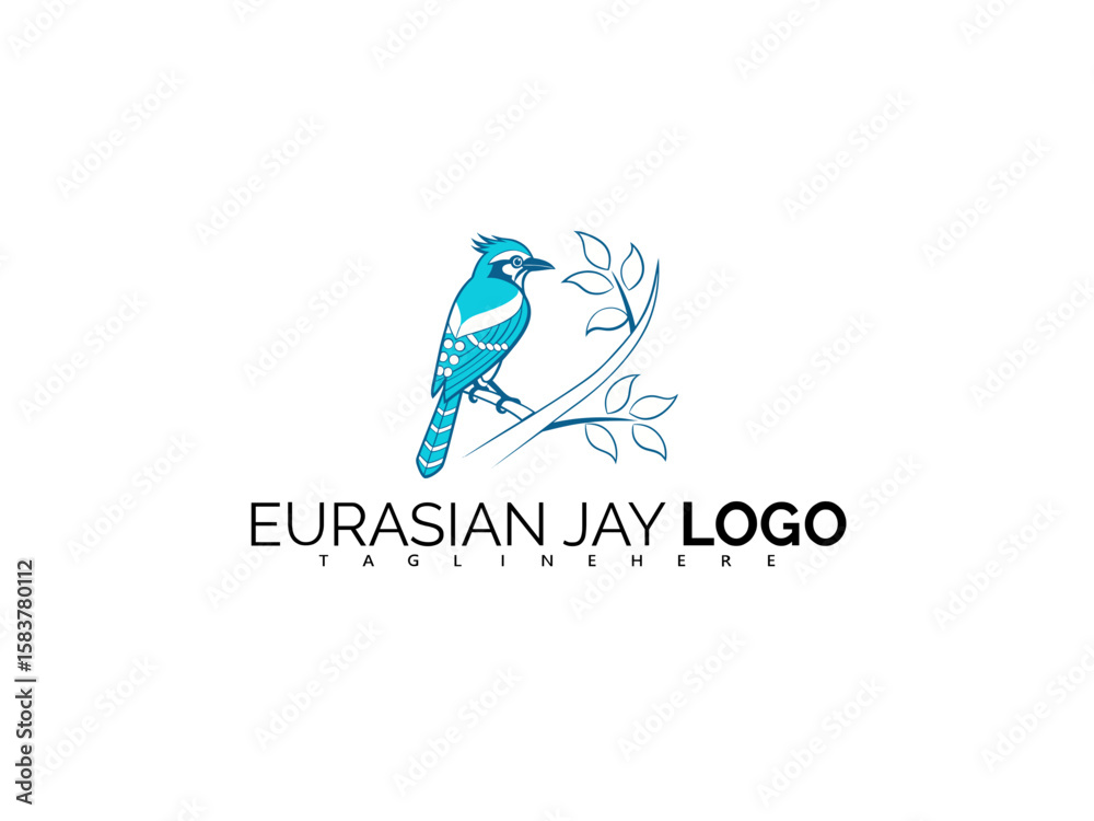 Fototapeta premium Artistic Eurasian Jay Logo Design in Bold Blue Vector Style. Vector Bird Logo for Birdwatching Clubs, Forest Tour Identity, Outdoor Packaging, and Nature Conservation Projects.