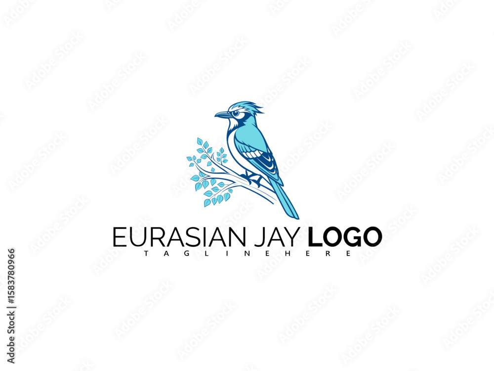 Fototapeta premium Elegant Eurasian Jay Logo Design with Vector Bird Emblem. Ideal for Ornithology Campaigns, Forest Merchandise, Eco-Friendly Products, and Blue Jay Symbol Logos for Branding.