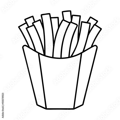 Outline french fries in a paper container on fast food