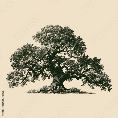 Vintage illustration of a large tree
