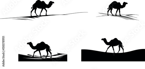 Majestic Camel Silhouettes, Desert Icons, Elegant Black and White Design