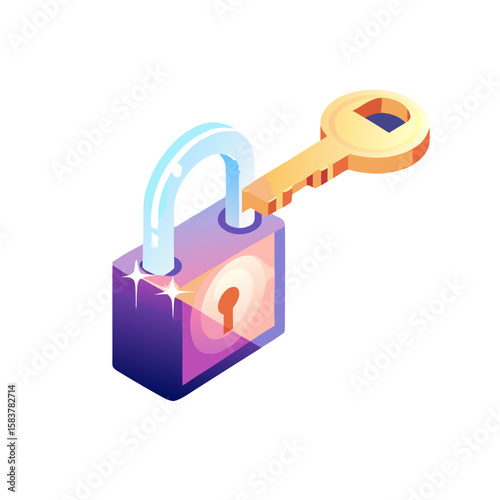Colorful unlock icon featuring a padlock and key for security and access control concepts