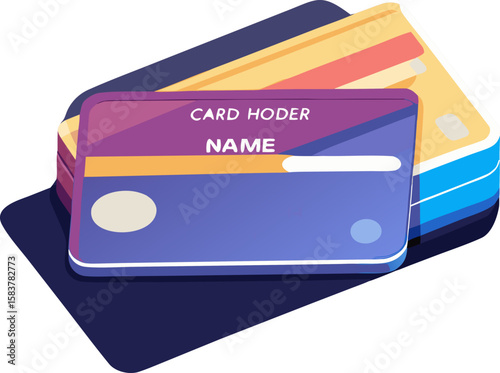 Colorful credit card icon with placeholder name design for finance and payment concept