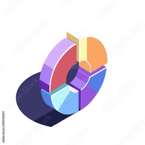 Vector pie chart icon in flat design style, colorful, data visualization concept