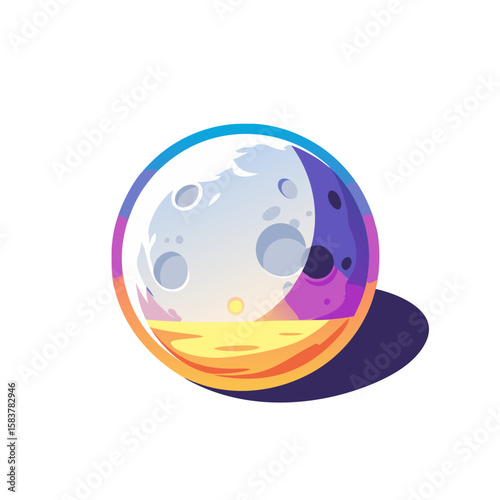 Vector moon icon in flat design style, colorful, celestial body concept