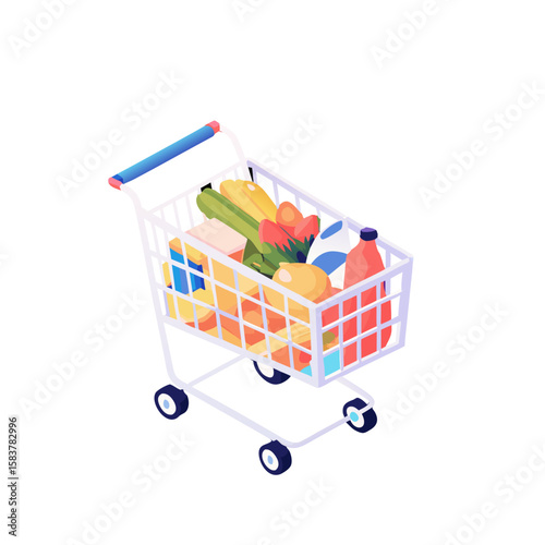 Vector shopping cart icon in flat design style, colorful, grocery shopping concept