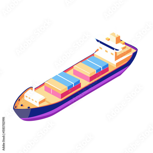 Vector cargo ship icon in flat design style, colorful, shipping transportation concept
