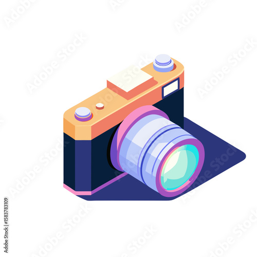 Vector camera icon in flat design style, colorful, photography concept