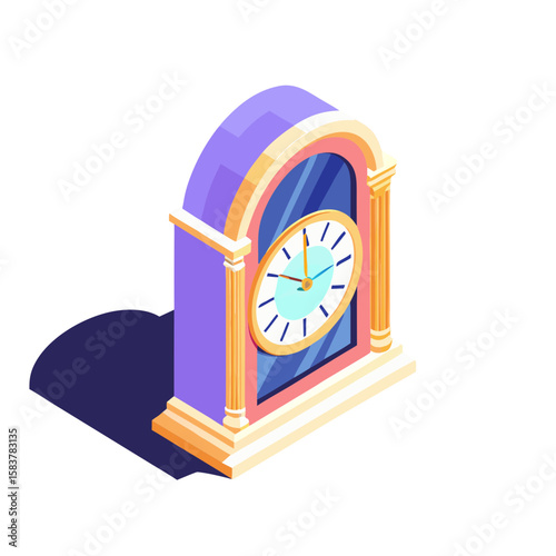 Isometric clock icon with decorative frame for time management and scheduling concepts