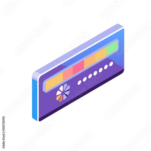 Isometric download icon with progress bar and buttons for digital content representation