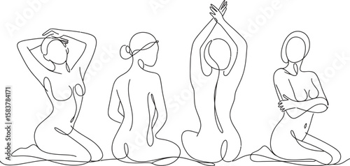 One Line Drawing of Diverse Female Figures in Artistic Poses – Minimalist Representation of Feminine Beauty and Expression