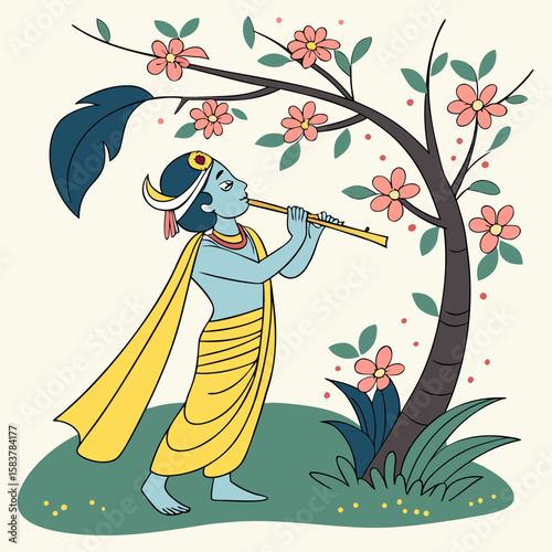Lord Krishna is a major deity in Hinduism, revered as the eighth avatar of Vishnu and also as the Supreme God in his own right. He is known for his roles as a protector, compassionate figure, and sour
