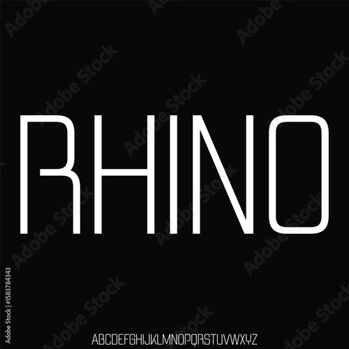 Modern strong rhino condensed alphabet display font vector illustration