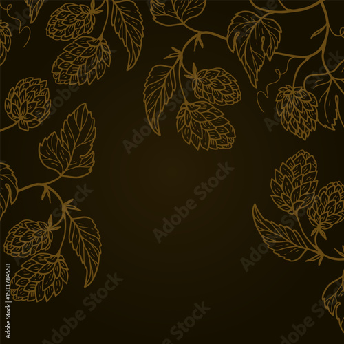traditional brewing decor with hop cones. sketch of hop sprigs on a dark background