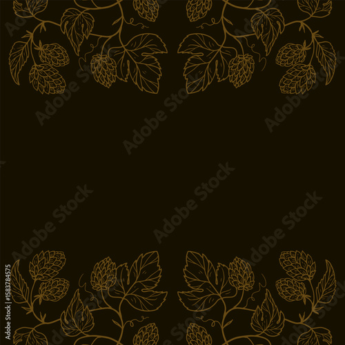 golden hops on a brown background. a template for beer advertising
