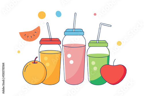 Fruit Smoothie Collection in Colorful Jars Healthy Drink Art
