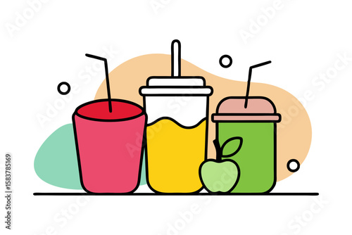 Healthy Smoothie Set in Jars with Fruit Elements Illustration