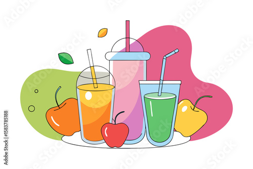 Variety of Smoothie Bottles with Ingredients Nutrition Design