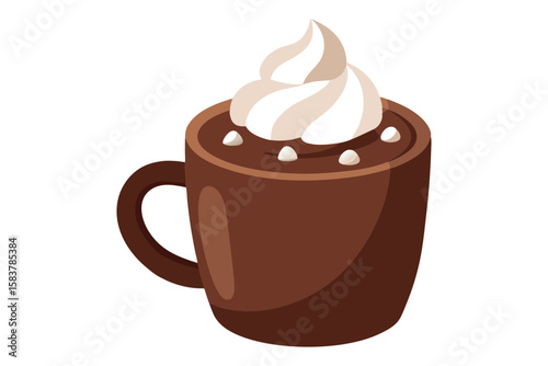 Winter Hot Cocoa Drink with Cream and Marshmallows Art