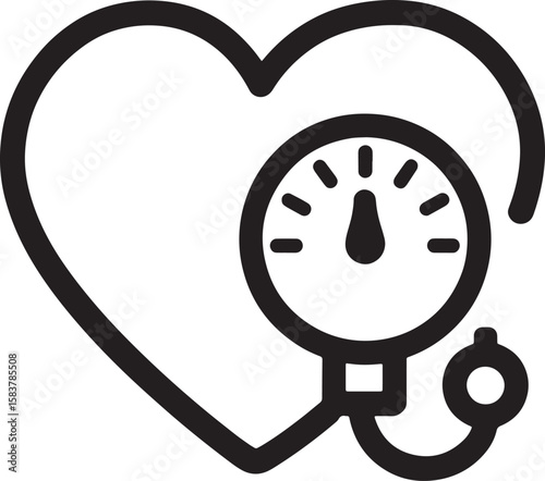 blood pressure gauge with love shape silhouette line art design illustration premium quality